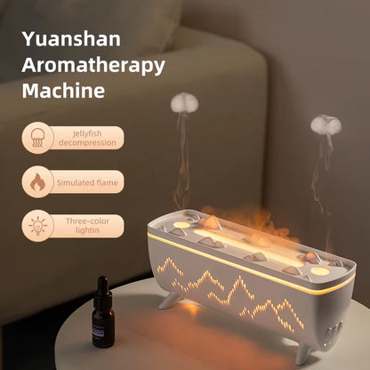 Transform Your Space with the Dual Nozzles Jellyfish Aroma Diffuser - Electric Air Humidifier with Flame Light and Essential Oil Aromatherapy
